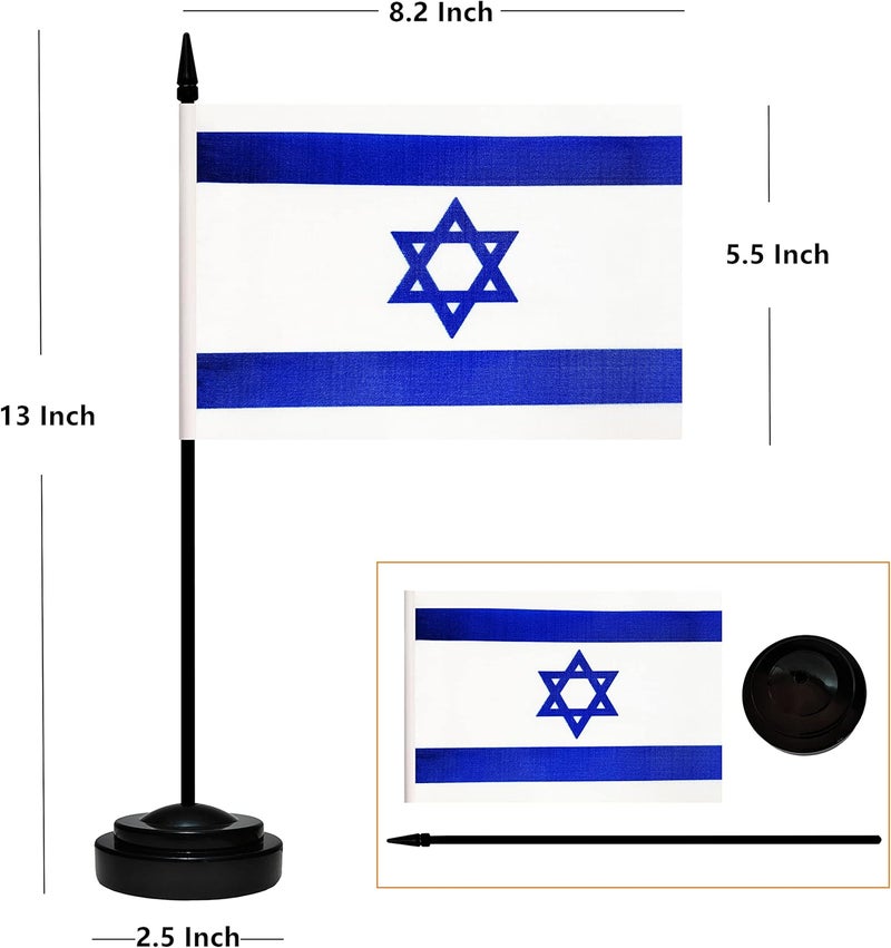 BCLin Israel Desk Flag Set, 2 Pack Israeli Table Office Flags, Small Mini Desktop Flag With 12" Solid Black Pole, Black Base, Miniature Desktop Flag - Image 2